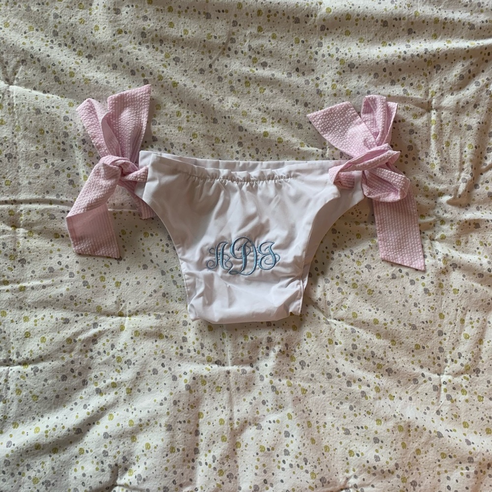 TBBC seersucker pink tied mono diaper cover - Picture 2 of 6